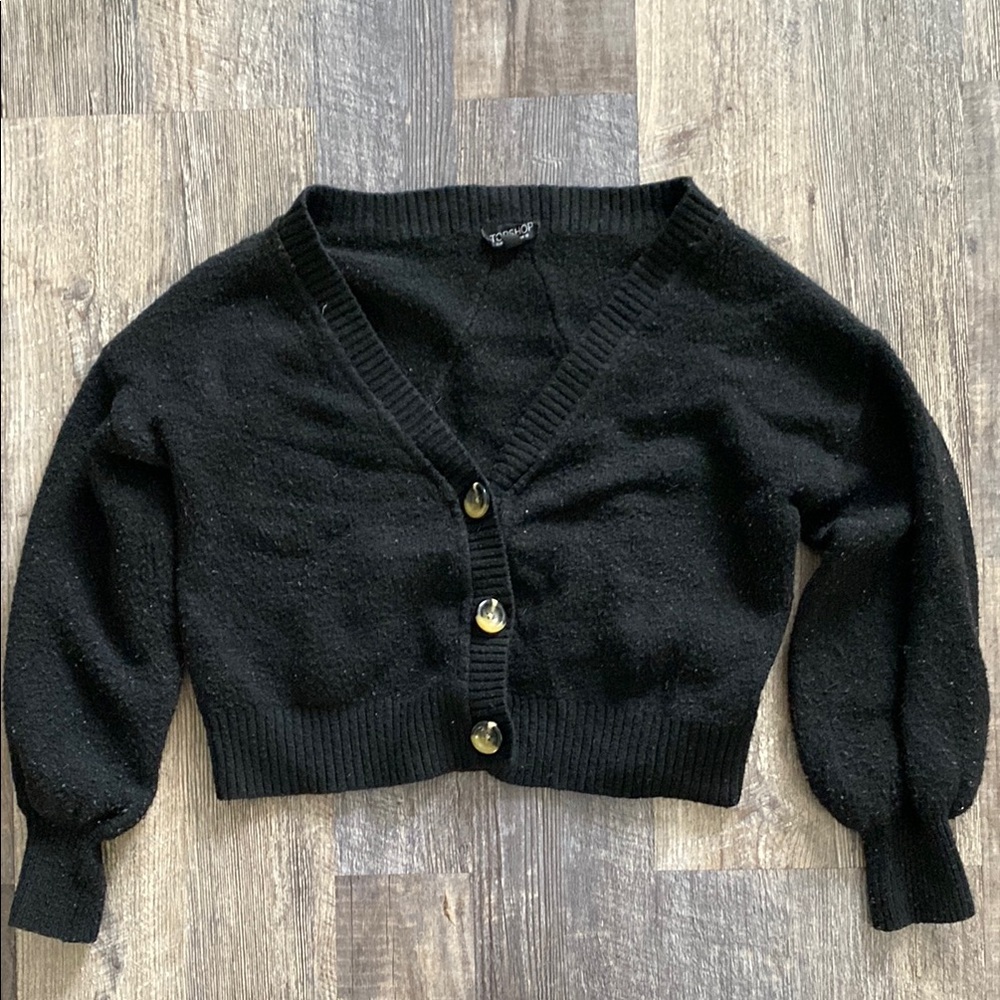 Top Shop Black Cropped Button-Up Women's Sweater